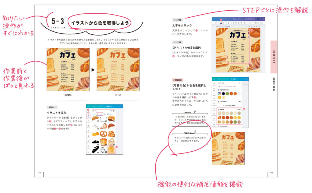 基本とプロのコツが両方学べる Canvaデザイン　著者：ベーコン　カバー画像の1枚目